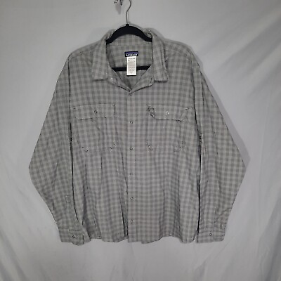 #ad Patagonia El Ray Mens Size XL Shirt Gray Plaid Button Up Long Sleeve UPF