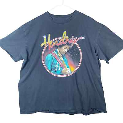 #ad Hendrix Mens Shirt Black Authentic Band Tee Short Sleeve Paint Splater Cotton XL