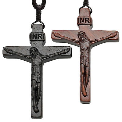 #ad Wood Cross Crucifix Necklaces Men Women Rope Cord Religious Prayer Unise