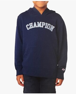 #ad Champion Boy#x27;s Navy Logo Hoodie L 14 16 Hooded Sweatshirt
