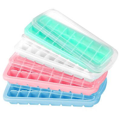 #ad HUMBEE Soft Silicone Ice cube Tray with PP Lid BPA free 24 or 36 Cubes