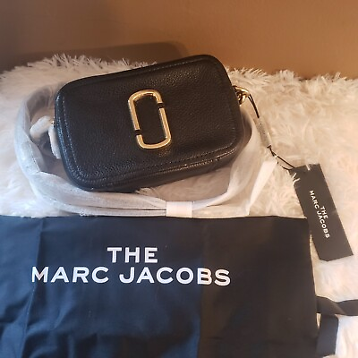#ad MARC JACOBS THE SOFTSHOT 17 Leather Camera Crossbody Shoulder Bag Black Gold $165.00