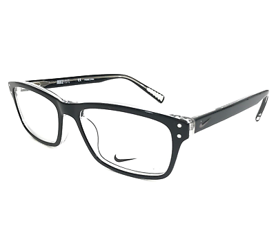 #ad Nike Eyeglasses Frames 7242 001 Black Clear Rectangular Full Rim 53 16 140