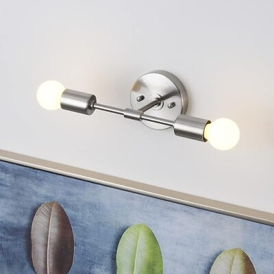 #ad Silver Wall Sconce 2Light Modern Industrial Exposed Bulb Wall Mount Fixture Lamp