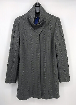 #ad 209 W St Womens Gray Cable Knit Sweater Jacket Snap Closure Size Large EUC