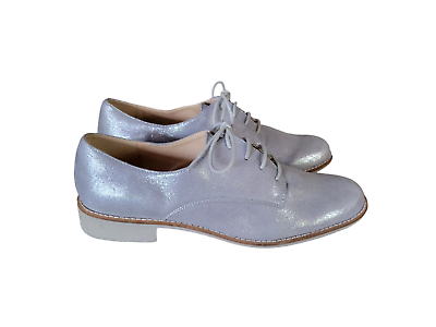#ad Bata Leather Metallic Silver Womens Oxford Formal Dress Shoe Size 40 US Size 9