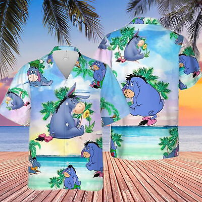 #ad Eeyore Donkey Winnie The Pooh Cartoon Summer Beach Palm Tree 3D HAWAII SHIRT