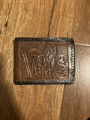 #ad Vintage Bifold Wallet Wild Horses Hand Tooled Embossed