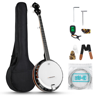#ad 5 String Banjo Full Size w Closed Back Mahogany Resonator Geared 5th Tuner