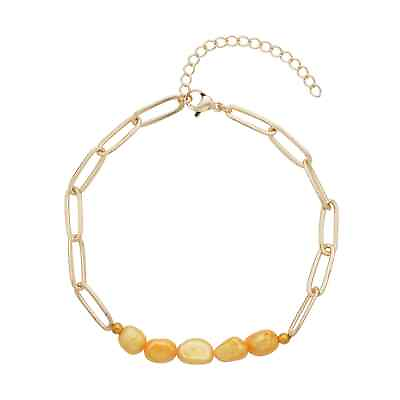 #ad Golden Natural Fresh Water Pearl Paper Clip Chain Bracelet Jewelry Size 8 10quot;
