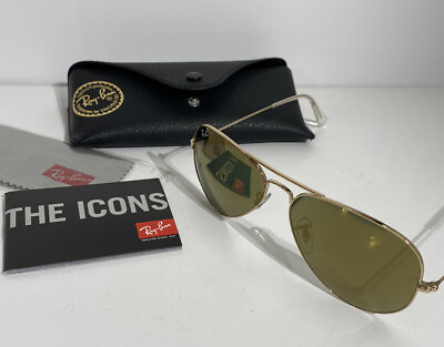 #ad RAY BAN gold green Aviator L Unisex POLARIZED RB3025 58 SUNGLASSES Never Worn