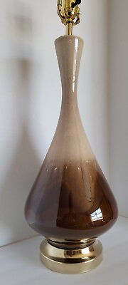 #ad Vtg Mid Century Modern PHIL MAR Brown Drip Glaze Ceramic Genie Bottle Lamp 34quot;