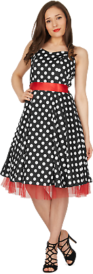 #ad Black White Polka Vintage Dot 50#x27;s Rockabilly Bridesmaid Evening Prom Dress 8