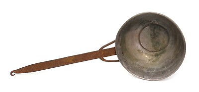 #ad Antique Vintage Metal Ladle Scoop Hand Forged Iron Handle Forged Tin Bowl 17quot;