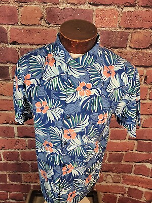 #ad Tommy Bahama Mens M Blue White Pink Short Sleeve Button Up Hawaiian Shirt 🌴