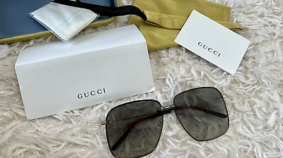 #ad Gucci sunglasses unisex metal frame oversized black exterior gold interior