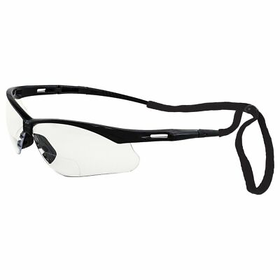 #ad ERB Octane Bifocal Clear Safety Glasses W Neck Cord Magnifier Reader Reading