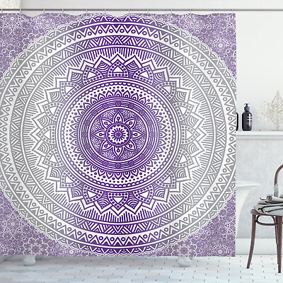#ad Grey and Purple Shower Curtain Zen Boho Ombre Print for Bathroom