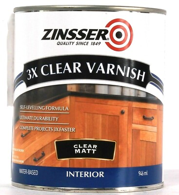 #ad 1 Can Zinsser 946 mL 3X Clear Varnish 331431 Clear Matt Interior Water Based