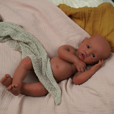#ad 16 Inch Full Body Silicone Baby Dolls Saskia Realistic African American Reborn