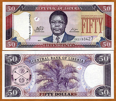 #ad Liberia Africa 50 dollars 2011 P 29e UNC