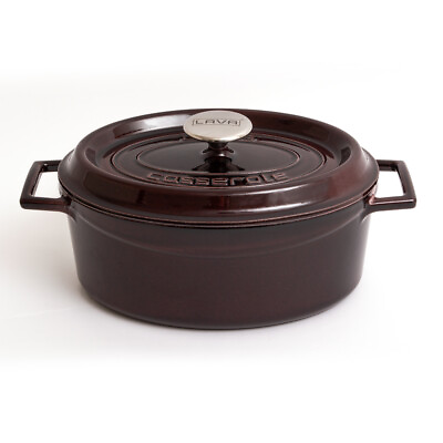 #ad LAVA Enameled Cast Iron Oval Dutch Oven Pre Seasoned Cookware 4.1 Qt