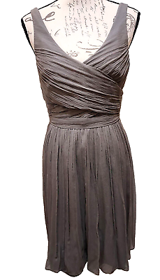 #ad J Crew Dress 6 100% Silk Draped Bodice Gray Gentle Pleated Skirt Lined