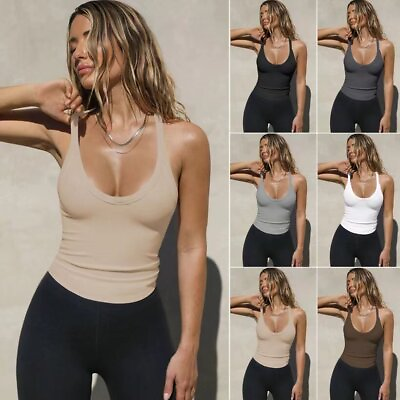 #ad Women Sleeveless Racerback Tank Tops Slim Fit Sleeveless Cami Yoga Gym Blouse