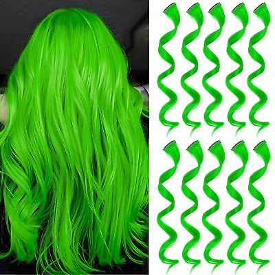 #ad 10 PCS Green Hair Extensions St. Patrick#x27;S Day Curly Wavy Synthetic Hairpieces