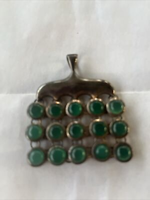 #ad Vtg Natural Green Clean Emeralds 15 Large Stones Set In Custom Designed Sterl