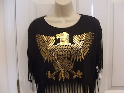 #ad NWT FREEZE BLACK FRINGED GOLDEN PHOENIX TOP SIZE JUNIOR SMALL 3 5