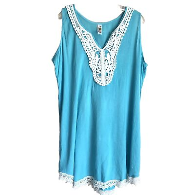 #ad India Boutique Sleeveless Tie Back Beach Dress Plus Size Lace Trim