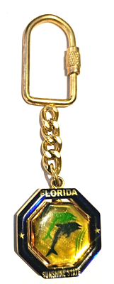 #ad Florida Sunshine State Spinning Metal Keychain Dolphin Palm Trees Sunset