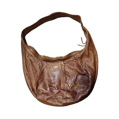 #ad Vintage Handmade Brown Leather Crescent Shoulder Bag