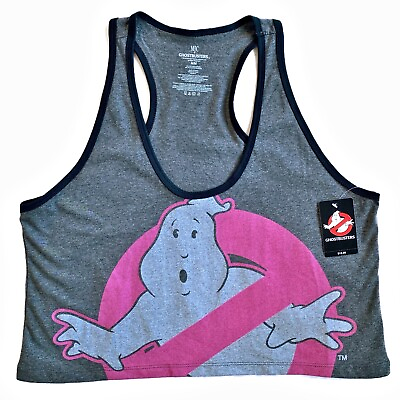 #ad Ghostbusters Women’s Crop Racerback Tank Top Halloween T Shirt Workout Tank SZ L
