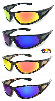 #ad Polarized Sunglasses Wrap Around Sport Biker Motor cycle Fishing Mirror Lens