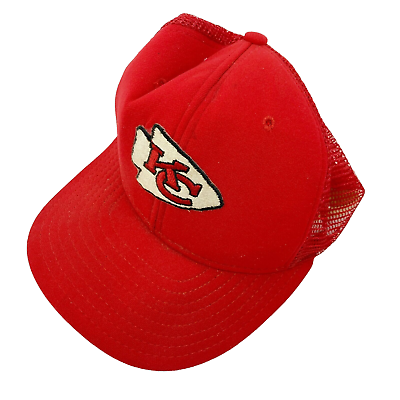 #ad Vintage 1980s KC Kansas Chiefs Embroidered AJD Red Hat Cap Large Adjustable