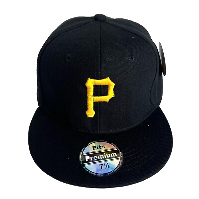 #ad Mens Pittsburgh Pirates Baseball Cap Fitted Flat Brim Hat Multi Size Black NEW
