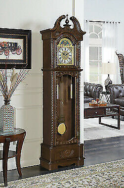 #ad Cedric Grandfather Clock with Chime Golden Brown