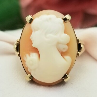 #ad 10K Gold Vintage Classic Cameo Ring 1900s Hand Carved 3 4#x27;#x27; Length Estate