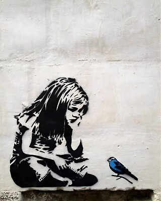 #ad Banksy Girl with Bluebird Graffiti Art 8 x 10 Print Photograph Picture Photo
