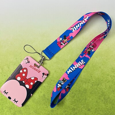 #ad DISNEY MNNIE MOUSE PINK ID HOLDER LANYARD NEW USA SELLER