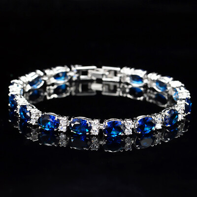 #ad Fashion Cz Tennis Chain Bracelet Blue Crystal Diamond Bangles For Women Gift