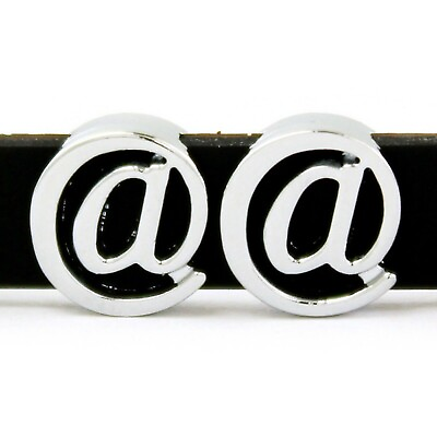 #ad 10 Silver Tone Alloy at Symbol quot;@quot; Slide Charms Beads Fit 8mm Wristband​s