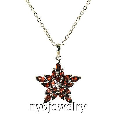#ad Genuine Garnet Star shaped Pendant Necklace with Sterling Silver Chain 18quot;