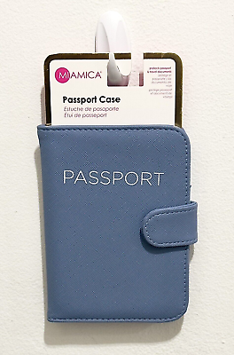 #ad NEW: Miamica Blue Faux Leather Passport amp; ID Case Travel Case