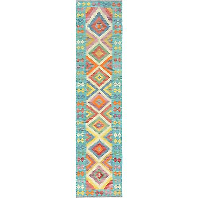 #ad 2#x27;7quot;x12#x27;9quot; Colorful Soft Wool Hand Woven Afghan Kilim Runner Rug R82182