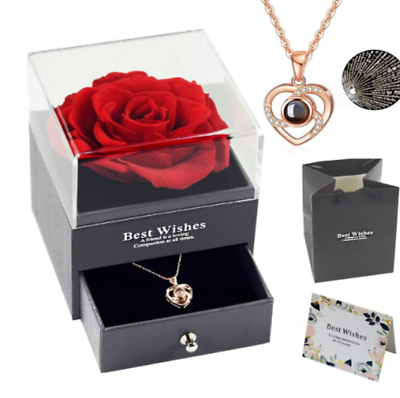 #ad Valentines Day Gifts Necklace for Her Wife Women Preserved Rose Jewelry Boxes
