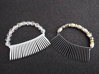 #ad 2 Vintage Beaded Hair Combs Up Do Accessory Goldtone Silvertone Clear Beads
