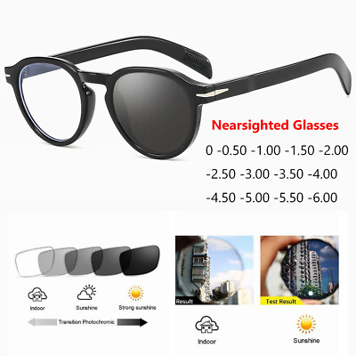 #ad Round Photochromic Myopia Nearsighted Glasses For Men Women Classic Sunglasses
